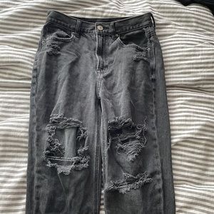 American eagle black distressed straight leg jeans size: 24